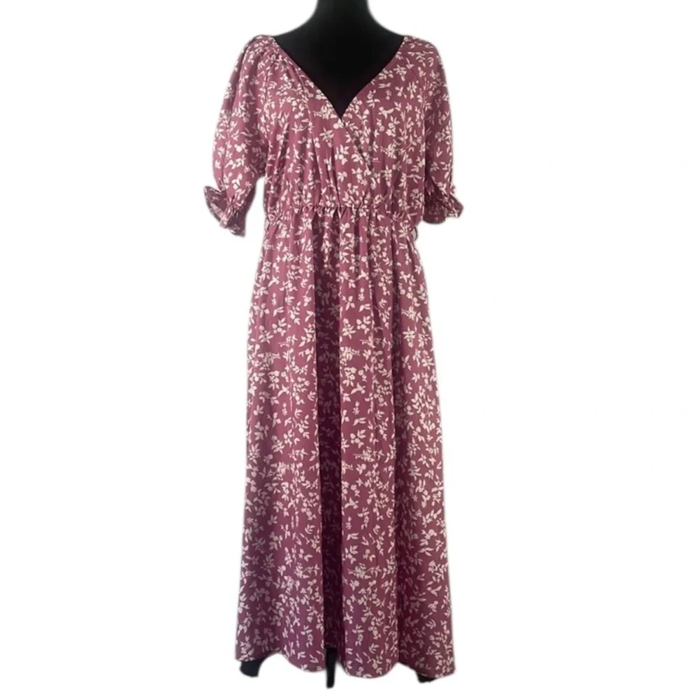 Floral Pink,white,Flutter,split,V neck,Maxi Dress,Large,New - Picture 1 of 6